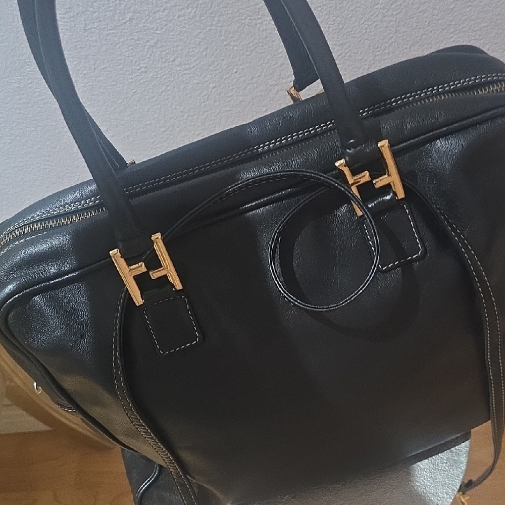 Fendi Black Leather Ventage Handbag with Gold Accents Authentic - Picture 9 of 16